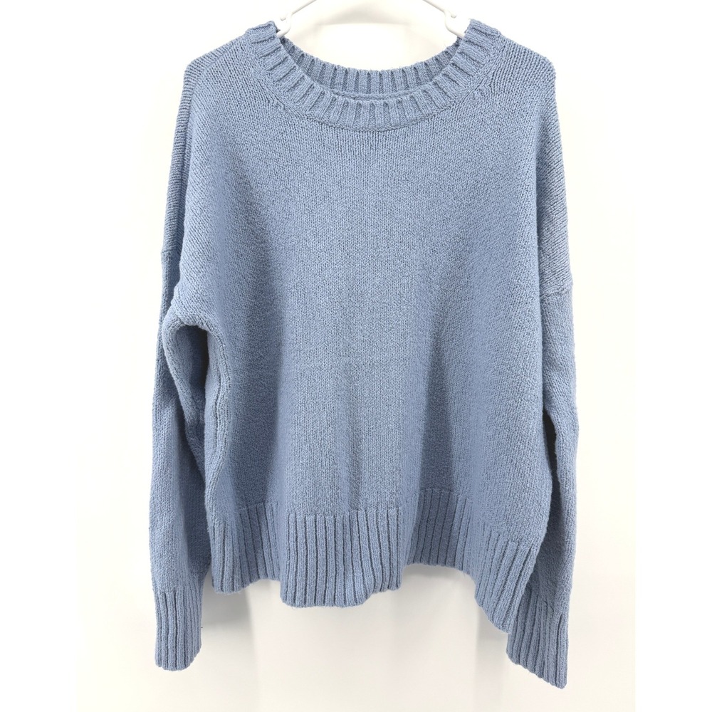 Lands' End Sweater Women L 14-16 Blue Crew Neck Long Sleeve Cotton Blend Knit